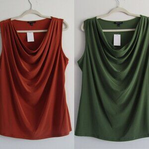 Sami & Jo Women's Cowl Neck Tank Top Set of 2 Green Orange 1X Business Casual